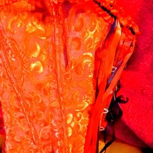 SHEIN Red Brocade red Satin Corset Top